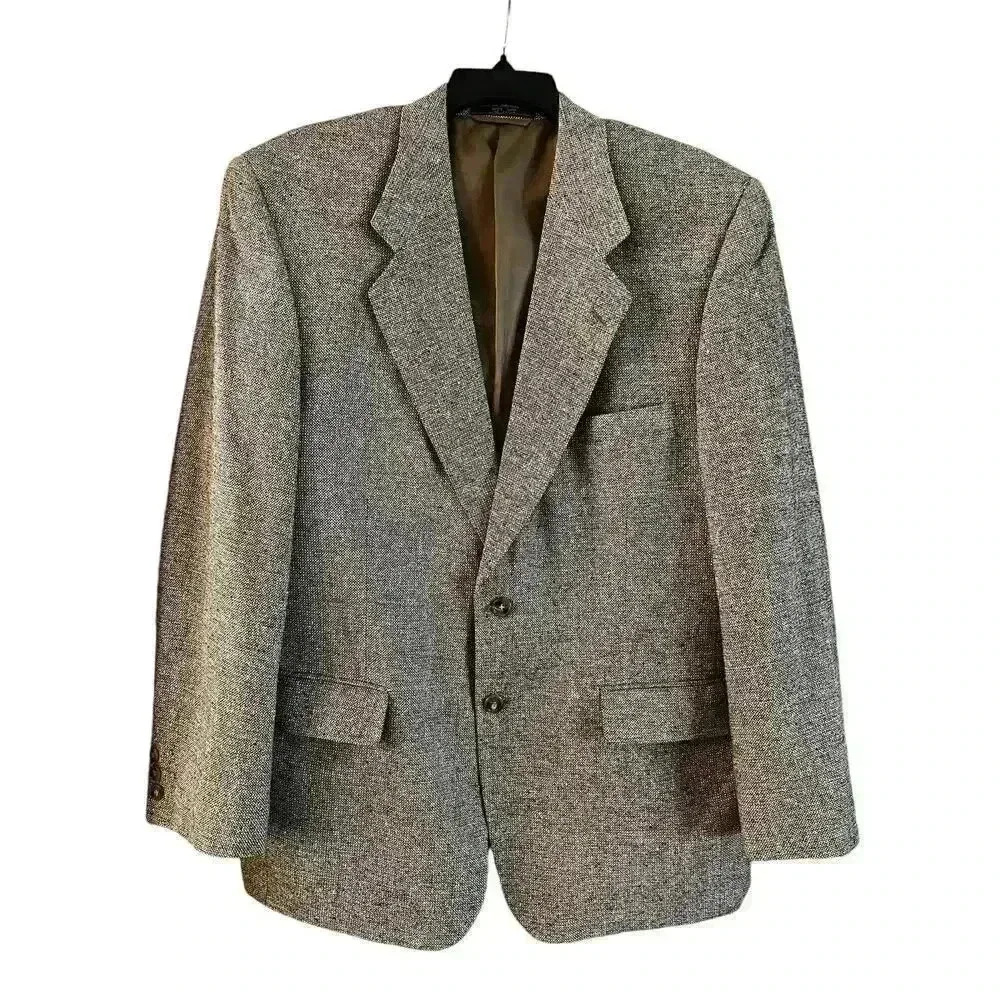 Barrington 100% SILK Tweed Sport Coat Blazer Jacket 2 Bttn Brown White Black 42R